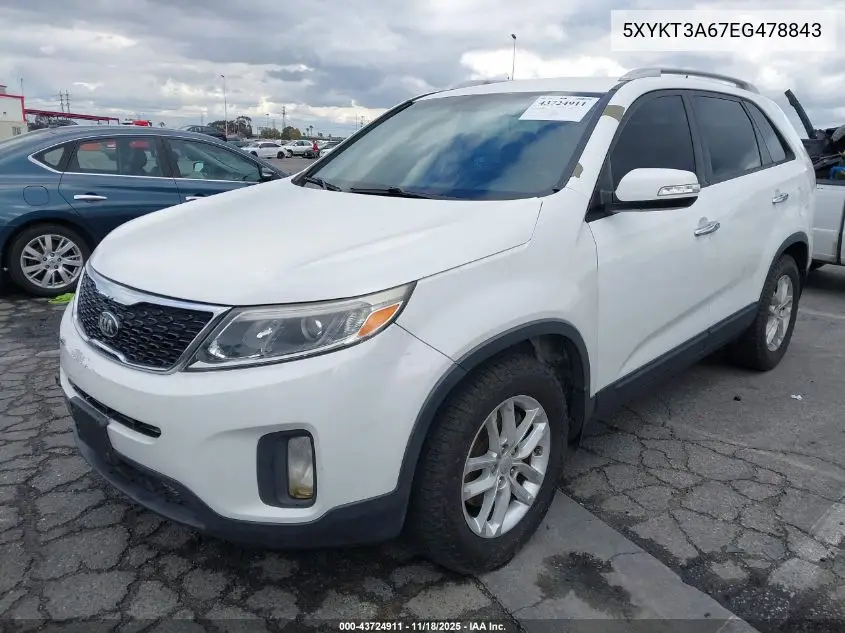 5XYKT3A67EG478843 2014 Kia Sorento Lx