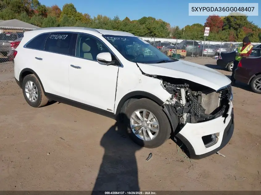 5XYPGDA36GG048407 2016 Kia Sorento 2.4L Lx