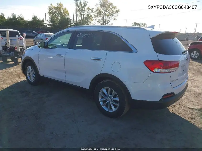 5XYPGDA36GG048407 2016 Kia Sorento 2.4L Lx