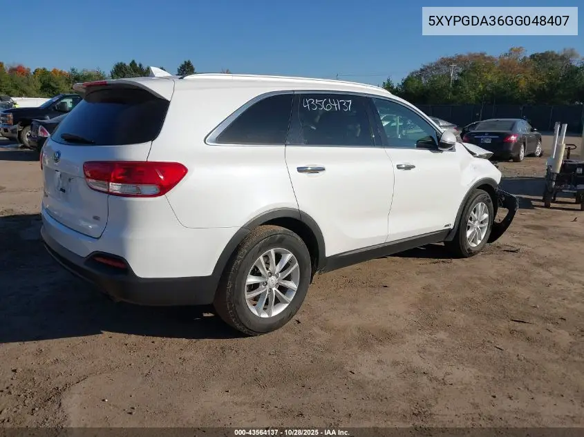 5XYPGDA36GG048407 2016 Kia Sorento 2.4L Lx