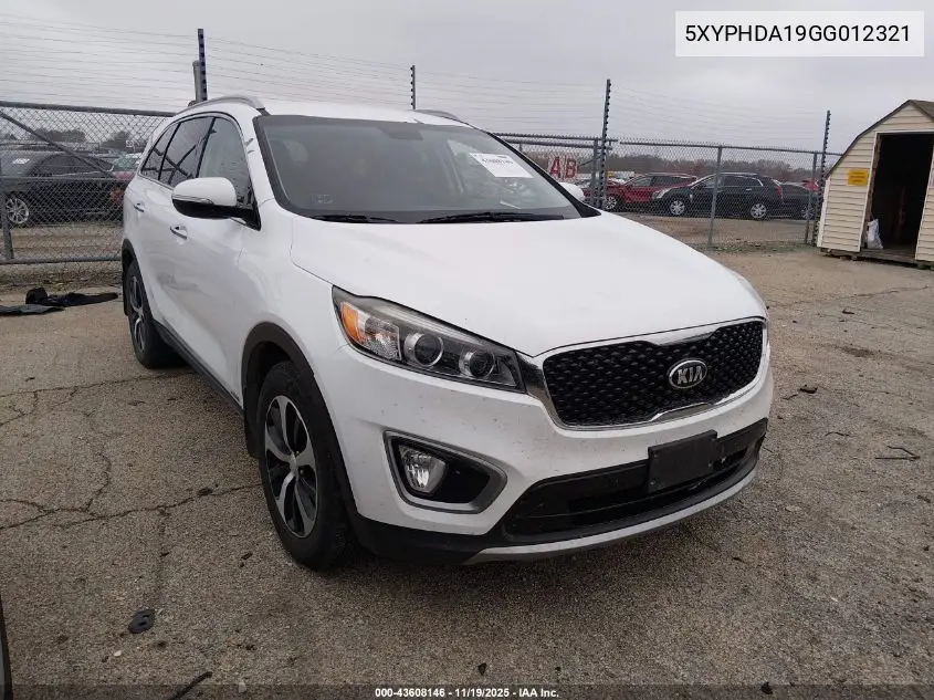 5XYPHDA19GG012321 2016 Kia Sorento 2.0T Ex