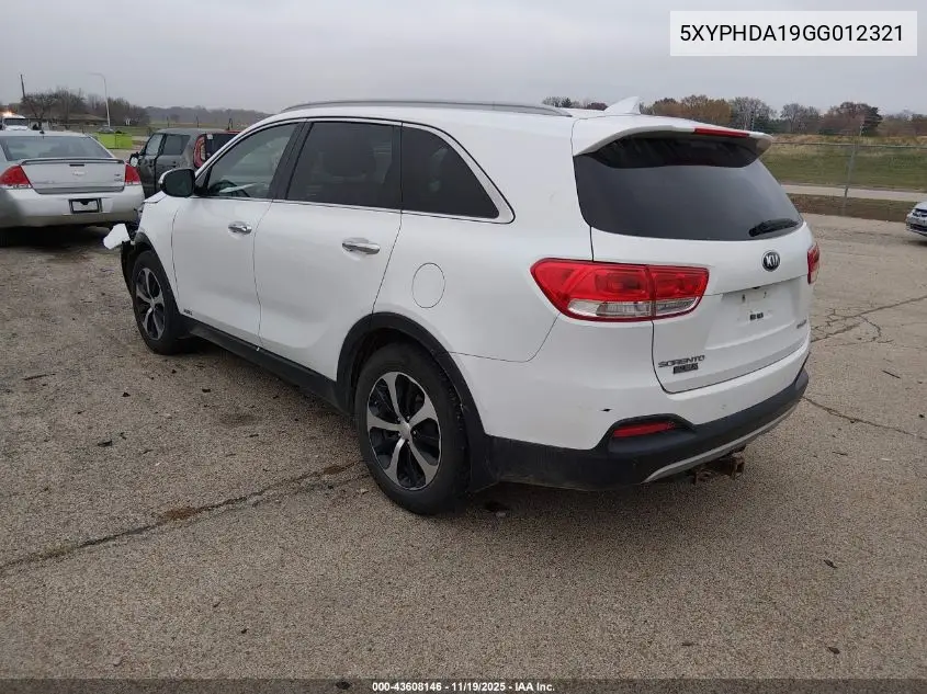 5XYPHDA19GG012321 2016 Kia Sorento 2.0T Ex