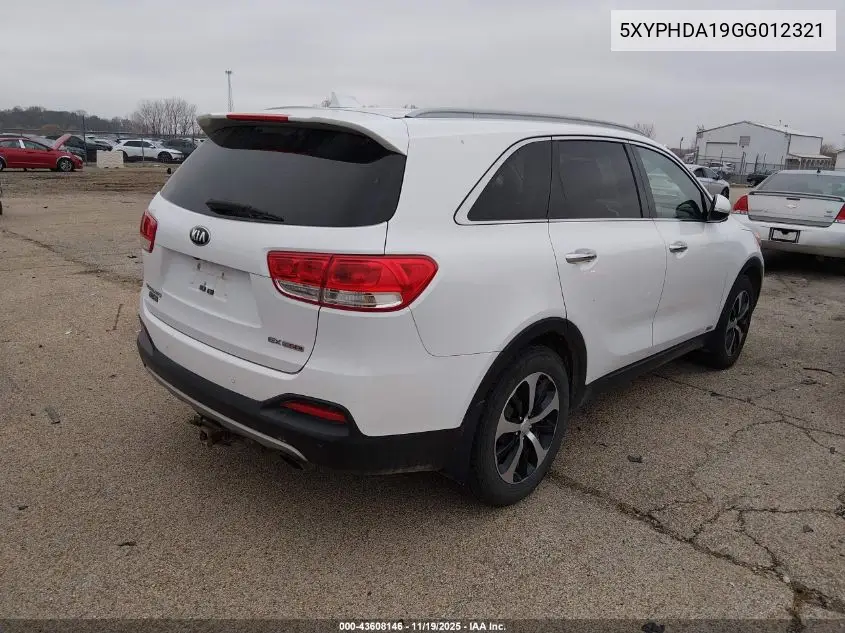 5XYPHDA19GG012321 2016 Kia Sorento 2.0T Ex