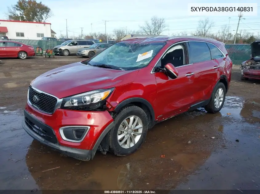 5XYPGDA38GG140831 2016 Kia Sorento 2.4L Lx