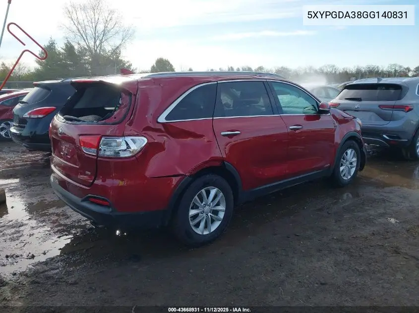 5XYPGDA38GG140831 2016 Kia Sorento 2.4L Lx