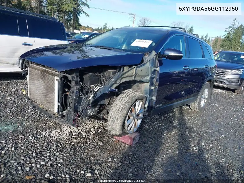5XYPGDA56GG112950 2016 Kia Sorento 3.3L Lx
