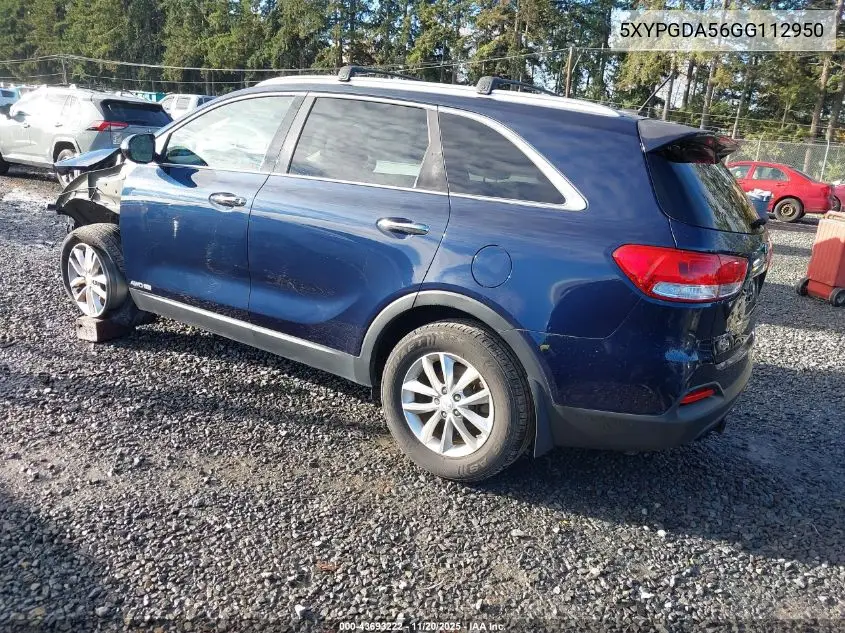 5XYPGDA56GG112950 2016 Kia Sorento 3.3L Lx