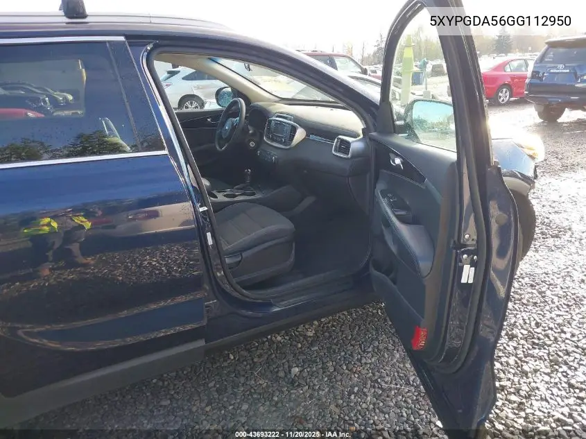 5XYPGDA56GG112950 2016 Kia Sorento 3.3L Lx