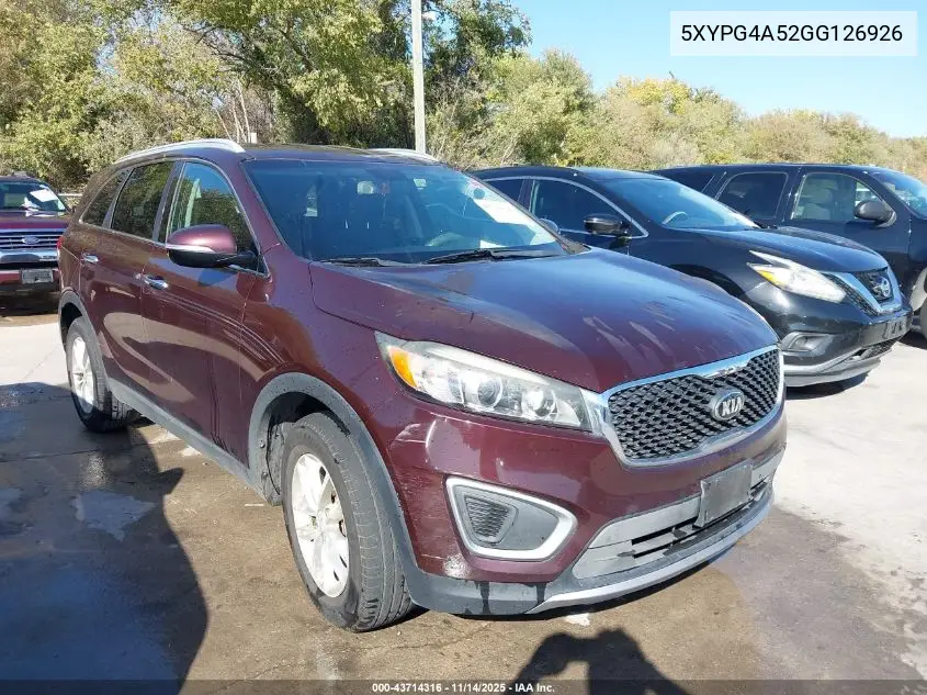5XYPG4A52GG126926 2016 Kia Sorento 3.3L Lx