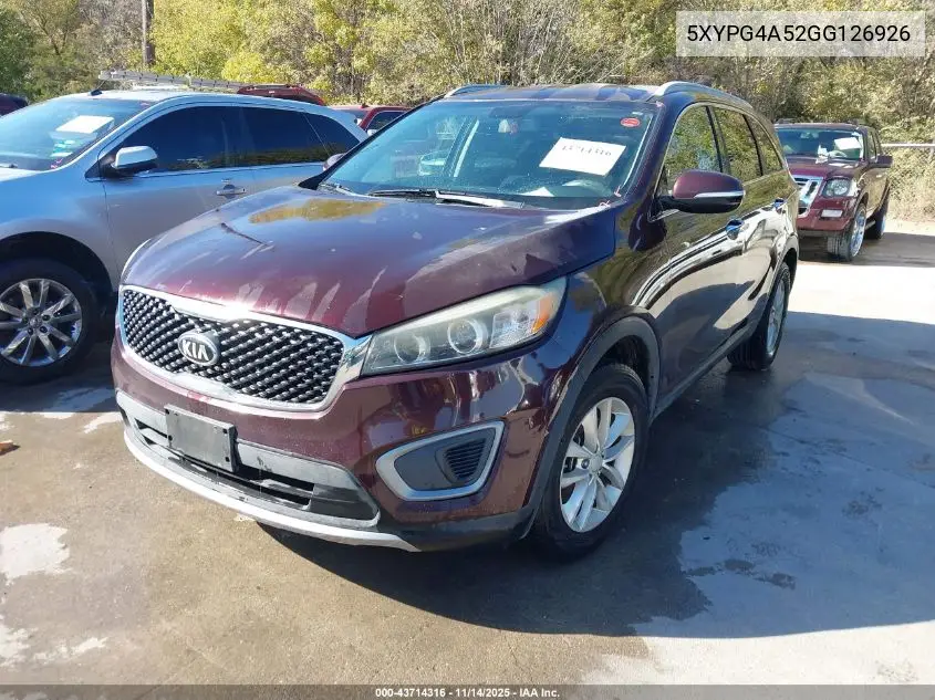 5XYPG4A52GG126926 2016 Kia Sorento 3.3L Lx