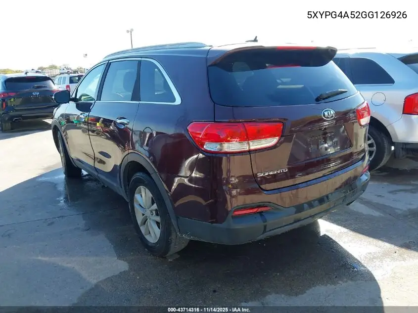 5XYPG4A52GG126926 2016 Kia Sorento 3.3L Lx