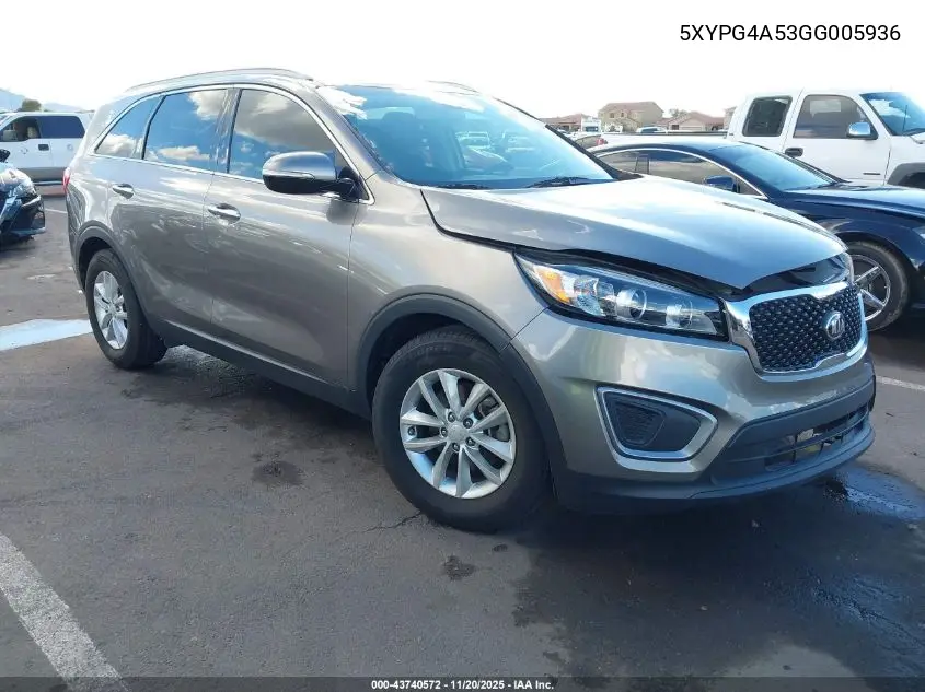 5XYPG4A53GG005936 2016 Kia Sorento 3.3L Lx