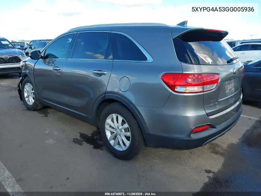 5XYPG4A53GG005936 2016 Kia Sorento 3.3L Lx