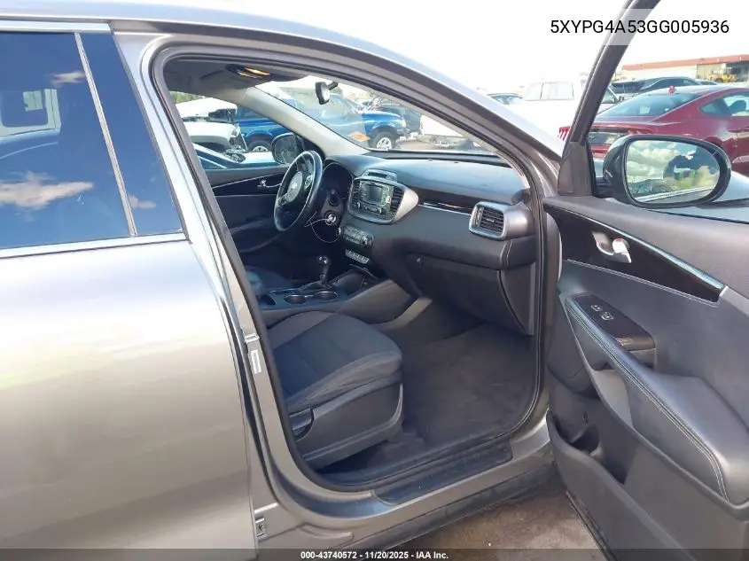 5XYPG4A53GG005936 2016 Kia Sorento 3.3L Lx