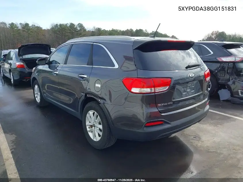 5XYPGDA38GG151831 2016 Kia Sorento 2.4L Lx