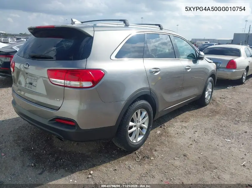 5XYPG4A50GG010754 2016 Kia Sorento 3.3L Lx