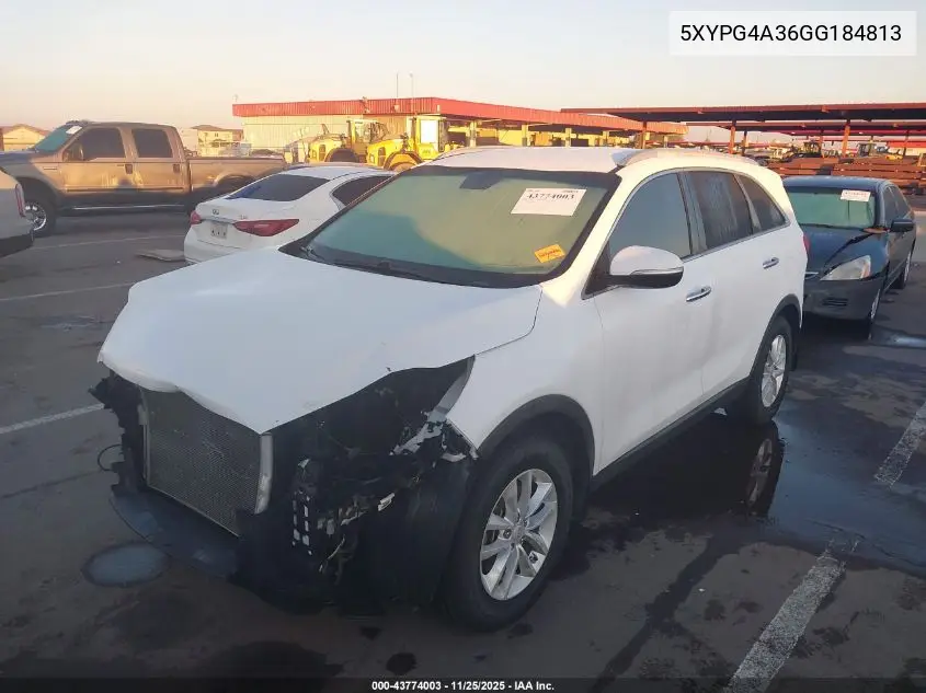 5XYPG4A36GG184813 2016 Kia Sorento 2.4L Lx