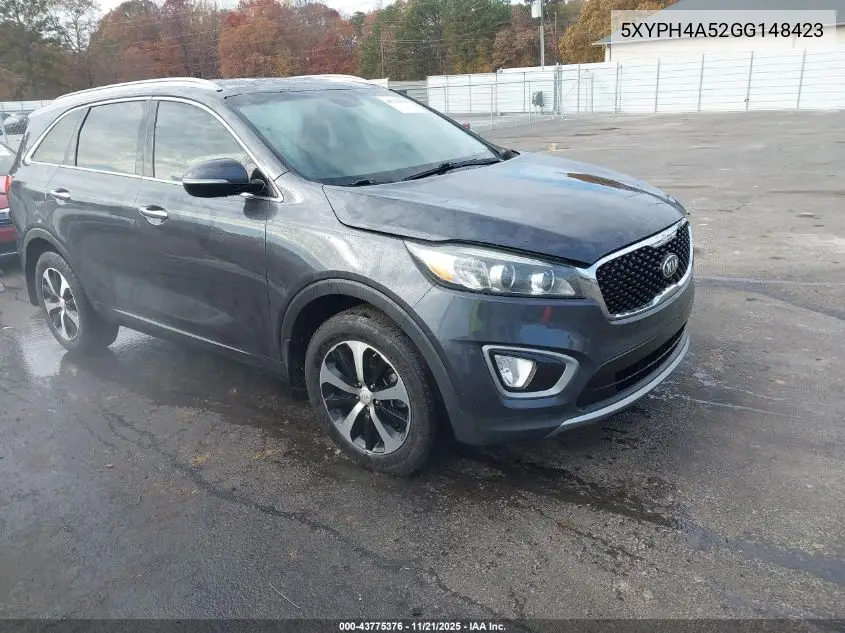 5XYPH4A52GG148423 2016 Kia Sorento 3.3L Ex