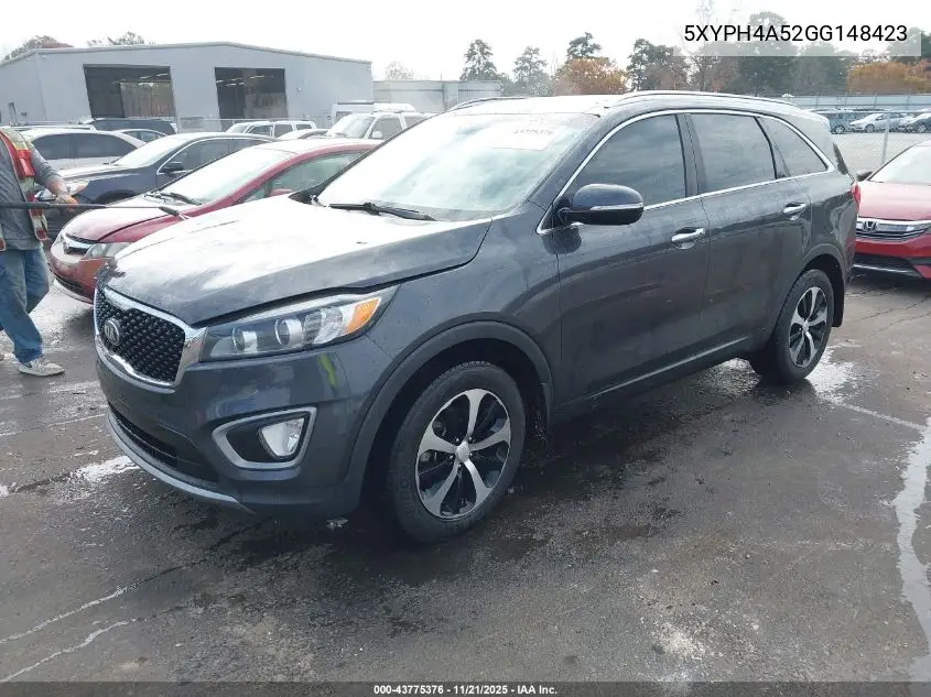 5XYPH4A52GG148423 2016 Kia Sorento 3.3L Ex