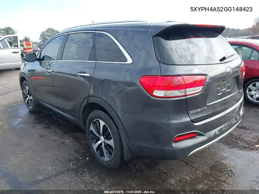 5XYPH4A52GG148423 2016 Kia Sorento 3.3L Ex