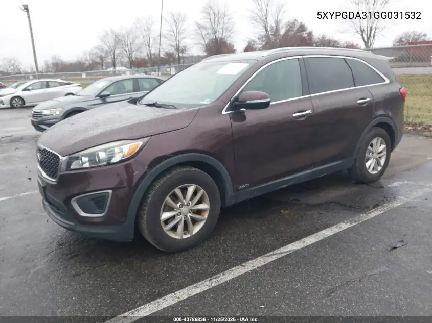 5XYPGDA31GG031532 2016 Kia Sorento 2.4L Lx