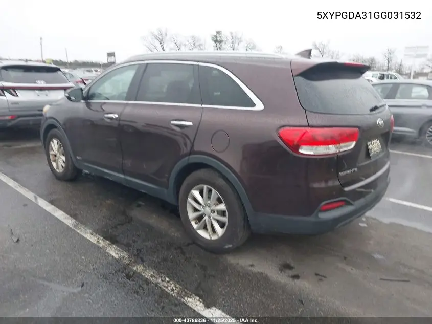 5XYPGDA31GG031532 2016 Kia Sorento 2.4L Lx
