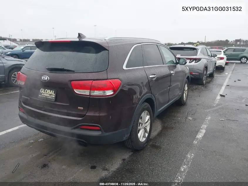 5XYPGDA31GG031532 2016 Kia Sorento 2.4L Lx