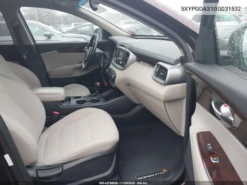 5XYPGDA31GG031532 2016 Kia Sorento 2.4L Lx