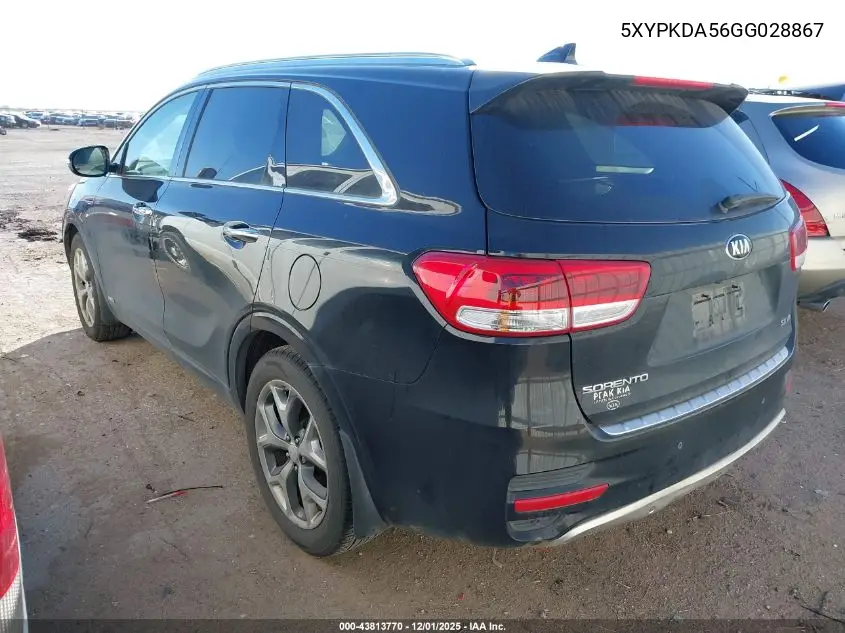 5XYPKDA56GG028867 2016 Kia Sorento 3.3L Sx