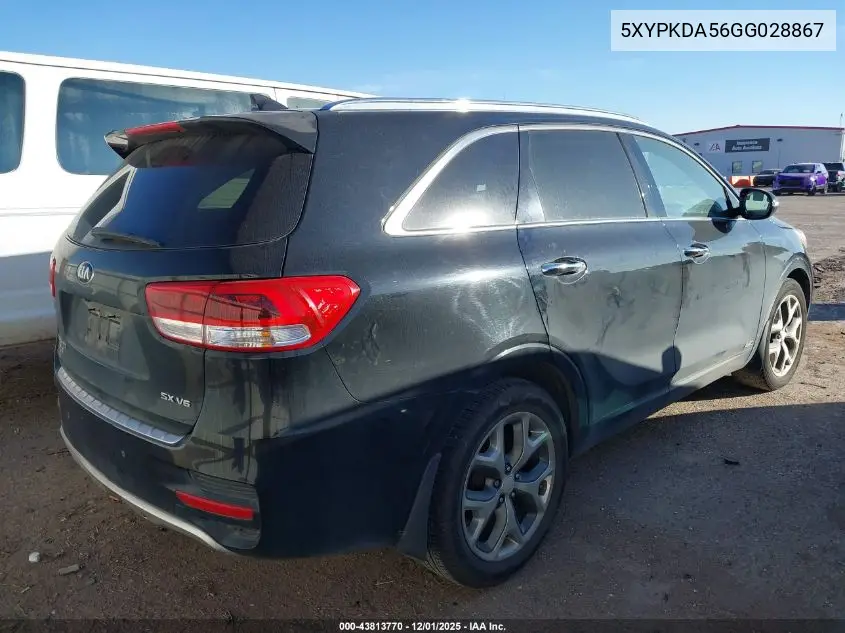 5XYPKDA56GG028867 2016 Kia Sorento 3.3L Sx