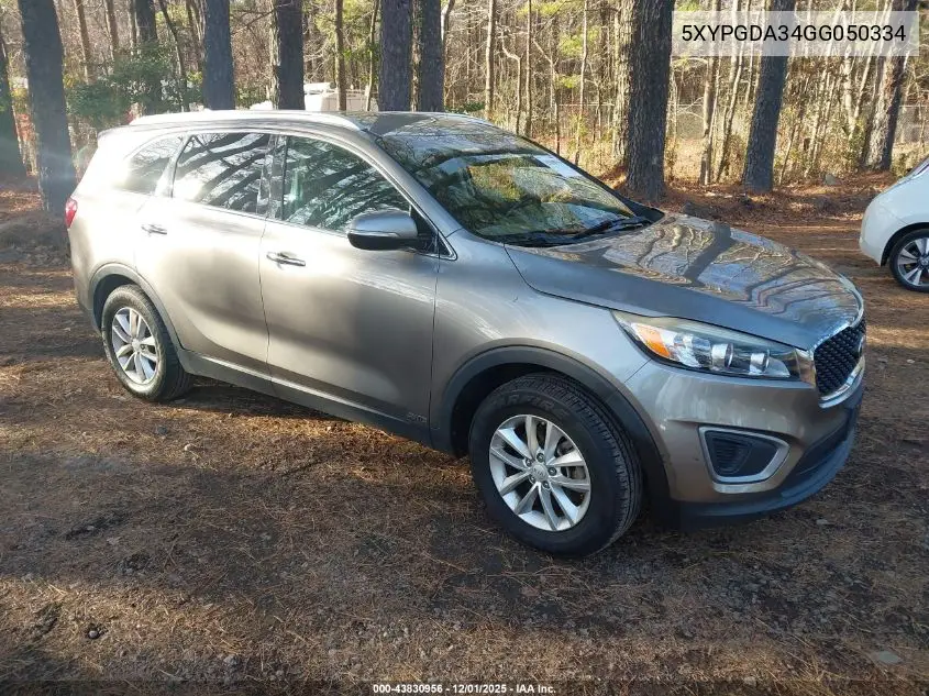 5XYPGDA34GG050334 2016 Kia Sorento 2.4L Lx