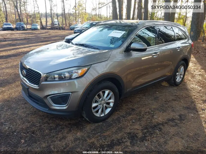 5XYPGDA34GG050334 2016 Kia Sorento 2.4L Lx