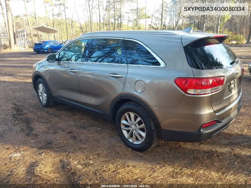 5XYPGDA34GG050334 2016 Kia Sorento 2.4L Lx