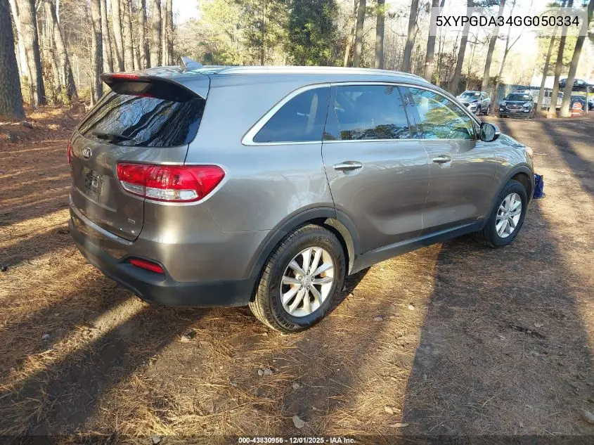 5XYPGDA34GG050334 2016 Kia Sorento 2.4L Lx