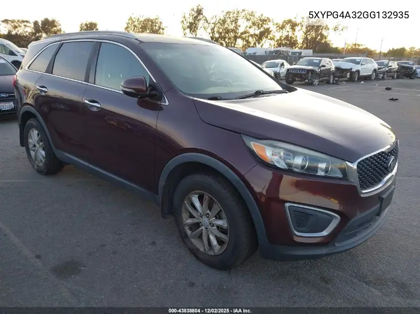 5XYPG4A32GG132935 2016 Kia Sorento 2.4L Lx