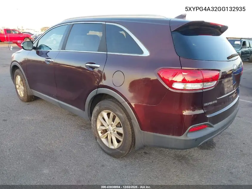 5XYPG4A32GG132935 2016 Kia Sorento 2.4L Lx