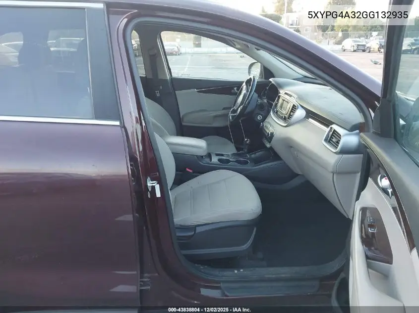 5XYPG4A32GG132935 2016 Kia Sorento 2.4L Lx