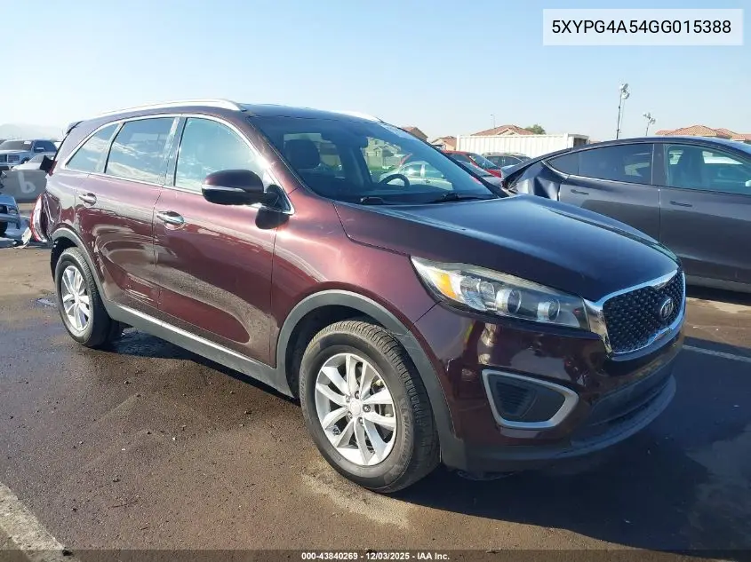 5XYPG4A54GG015388 2016 Kia Sorento 3.3L Lx