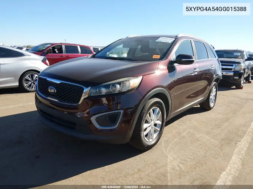 5XYPG4A54GG015388 2016 Kia Sorento 3.3L Lx