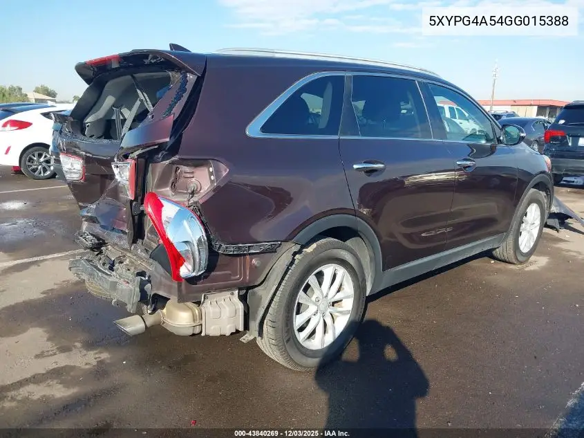 5XYPG4A54GG015388 2016 Kia Sorento 3.3L Lx