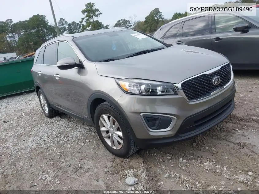 5XYPGDA37GG109490 2016 Kia Sorento 2.4L Lx