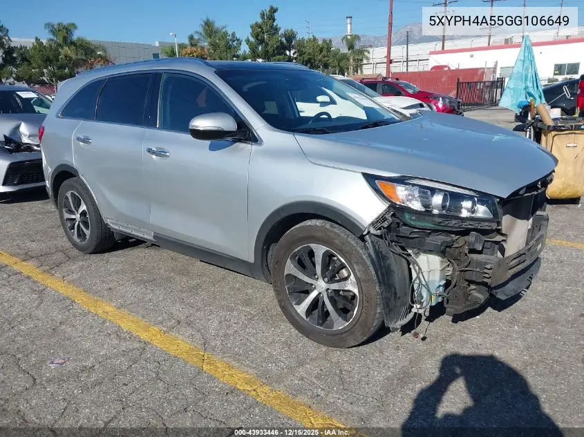 5XYPH4A55GG106649 2016 Kia Sorento 3.3L Ex