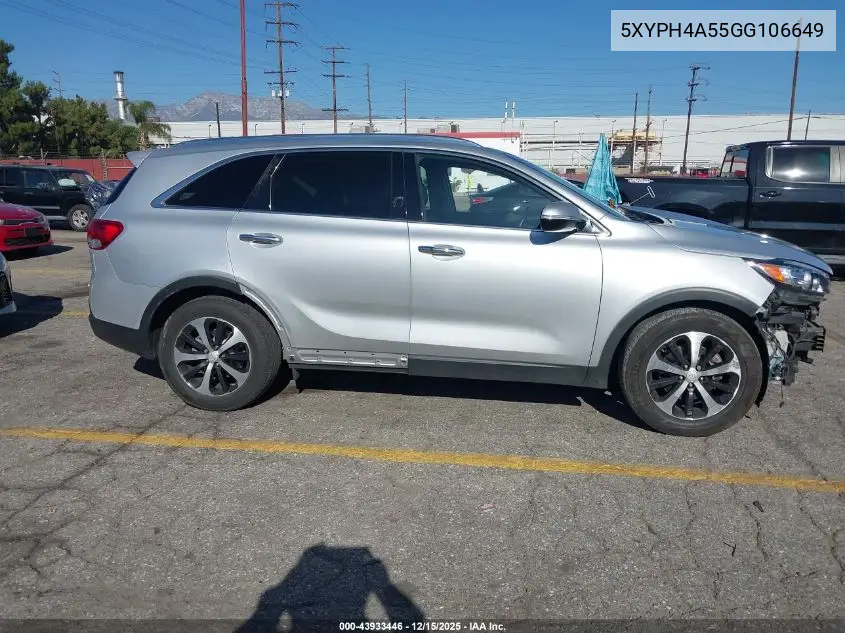5XYPH4A55GG106649 2016 Kia Sorento 3.3L Ex