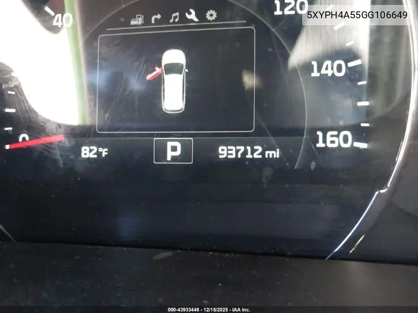 5XYPH4A55GG106649 2016 Kia Sorento 3.3L Ex