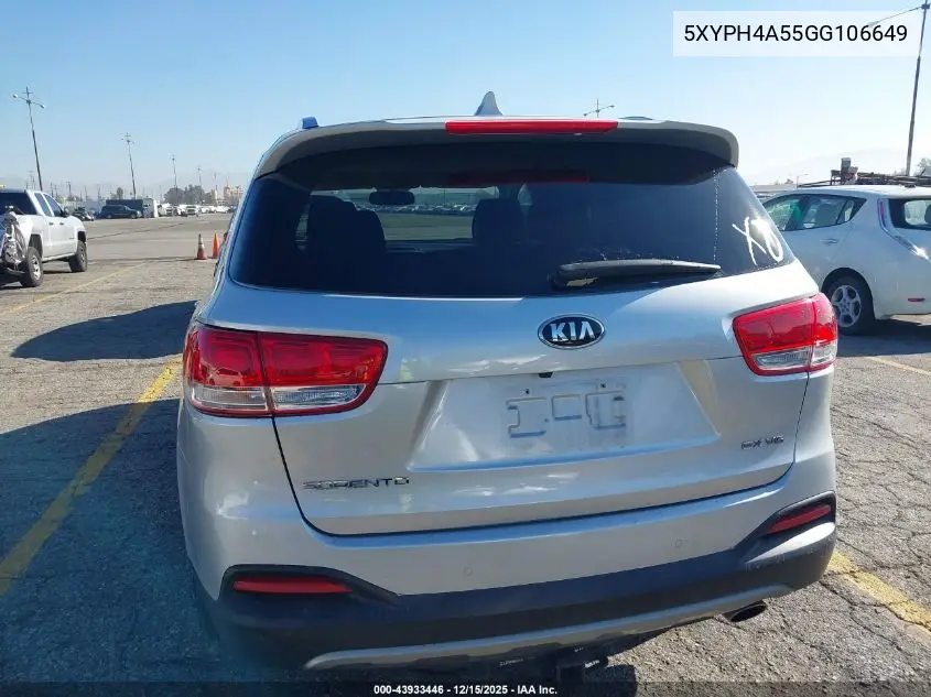 5XYPH4A55GG106649 2016 Kia Sorento 3.3L Ex