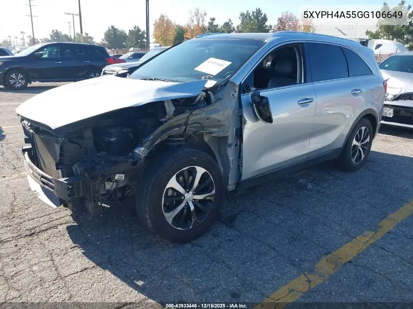 5XYPH4A55GG106649 2016 Kia Sorento 3.3L Ex