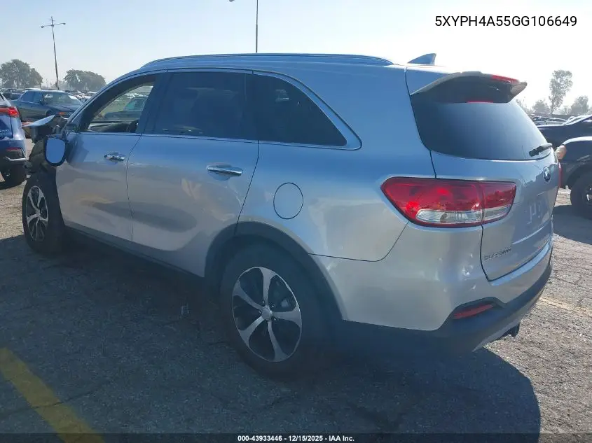5XYPH4A55GG106649 2016 Kia Sorento 3.3L Ex