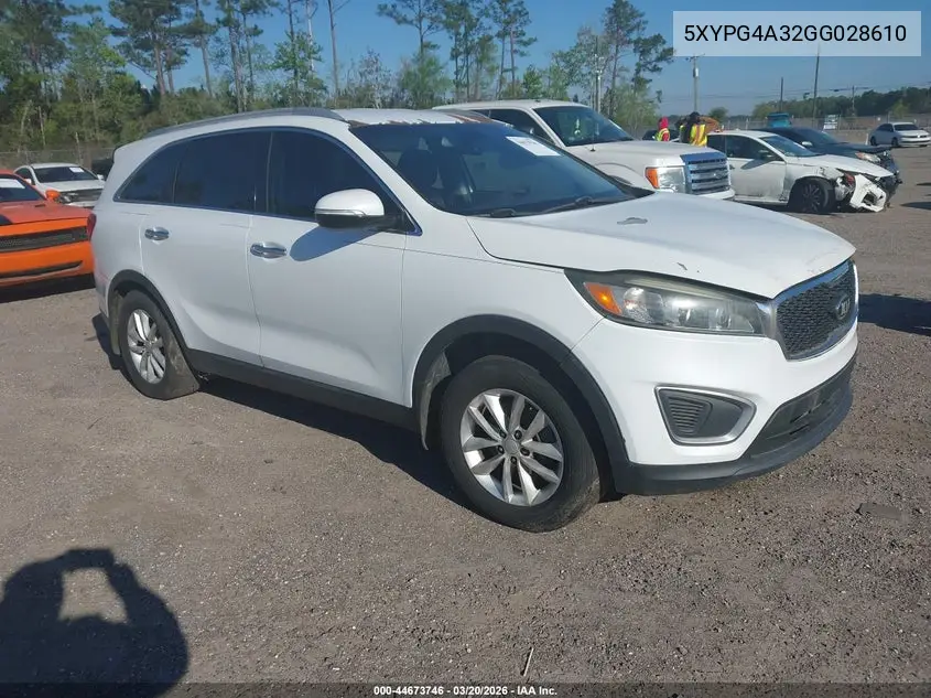 5XYPG4A32GG028610 2016 Kia Sorento 2.4L Lx
