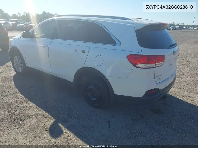 5XYPG4A32GG028610 2016 Kia Sorento 2.4L Lx