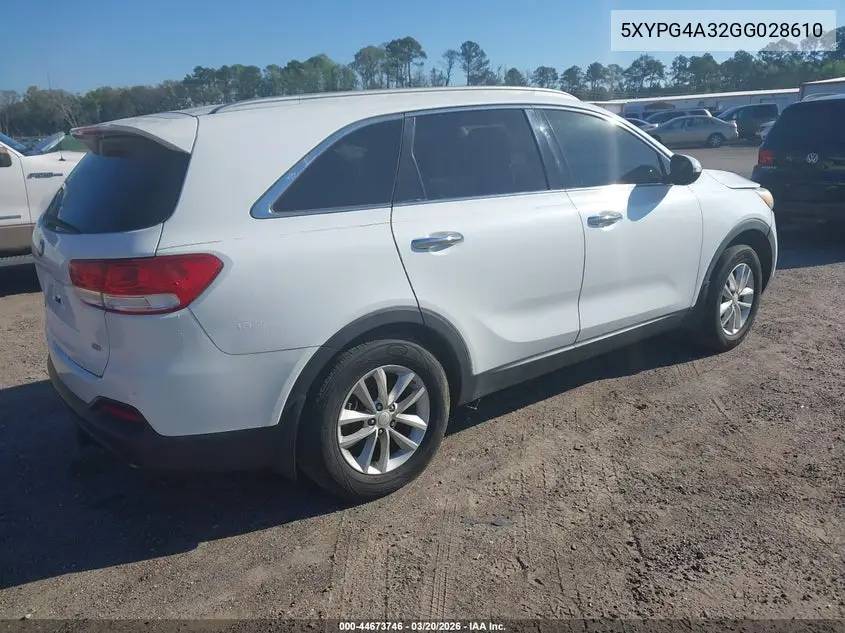 5XYPG4A32GG028610 2016 Kia Sorento 2.4L Lx